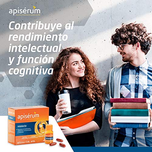 Apisérum Intelecto Cápsulas - Favorece el rendimiento intelectual, concentración y memoria, Multivitamínico con Jalea Real, Vitamina B, Aminoacidos y Ginkgo Biloba, Tratamiento para 1 mes