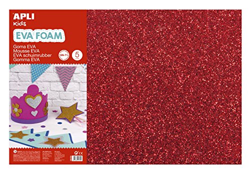 APLI Kids - Bolsa goma EVA purpurina roja, 400x600x2mm 3 hojas