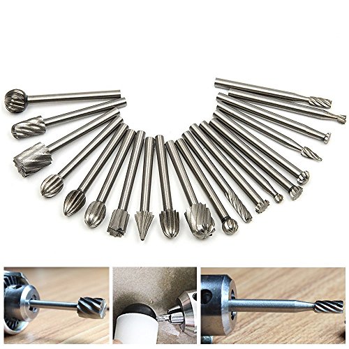 APLUS 20 Piezas HSS Encaminamiento Router Bits Burr Herramientas Rotatorias Madera Fresado Fresas Con 1/8"(mm) Vástago para Dremel y Rotary Tool-DIY Grabado, Herramientas de Trabajo de Madera