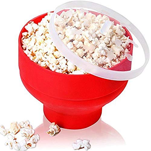 Appearanice Tazón de Palomitas de maíz de Silicona Cubo de Palomitas de maíz doblado Horno de microondas Cubo de Silicona Cubierto Grande Resistente a Altas temperaturas Creativo Rojo