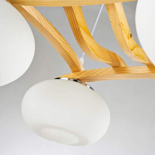 Araña de cristal moderna 4 luces, LED E27 Luz colgante para cocina Pasillo Decoración de madera maciza Colgante Amarillo claro 58 * 48cm