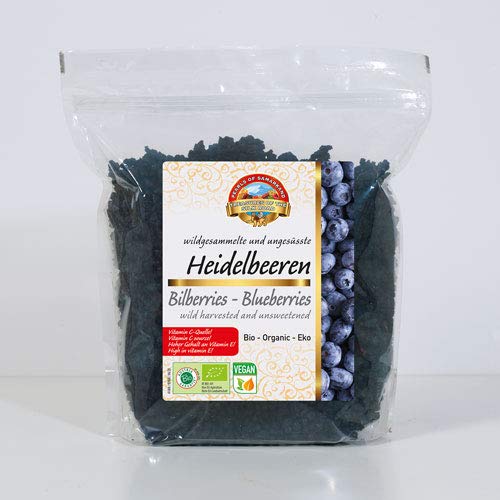 Arándanos azules silvestres deshidratados sin azucar añadido ecológicos 1kg orgánicos 100% naturales crudos Bio organic dried bilberries unsweetened 1000g