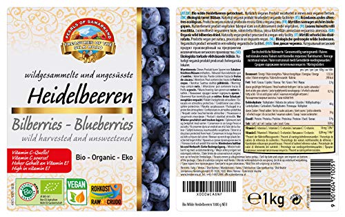 Arándanos azules silvestres deshidratados sin azucar añadido ecológicos 1kg orgánicos 100% naturales crudos Bio organic dried bilberries unsweetened 1000g