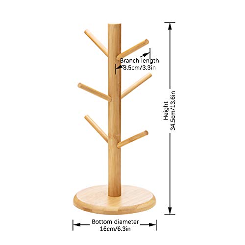 Árbol de bambú para tazas, soporte para tazas, soporte para tazas de café con 6 ganchos, soporte para tazas de café para mostrador, estante para tazas de café, árbol organizador de joyas