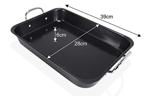 Archmun Bandeja de Horno Profesional Antiadherente de 39 cm de Largo para Lasaña | Molde Profundo para Hornear con Asas de Acero Inoxidable | Incluye Espátula de Silicona en el Paquete