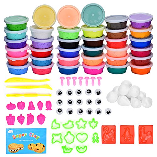 Arcilla Seca al Aire 36 Colores Cozywind DIY Slime Kit para Niños No Tóxico Arcilla Ultra Ligero Regalo Creativo Educativo Juguete,Incluido Moldes, Accesorios,Herramientas.