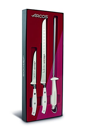 Arcos 807500 Set de Deshuesador, Jamonero y Chaira, Acero Inoxidable, Blanco, 50x20x5 cm, 3 Unidades