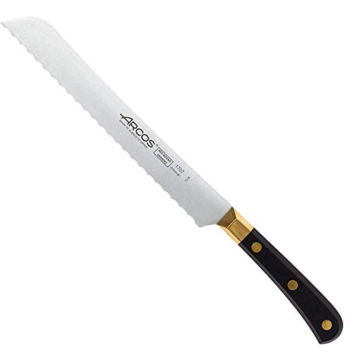 Arcos Cuchillo Panero Serie Regia, Acero Inoxidable Forjado Nitrum, polioximetileno, latón, Negro y Oro, 205 mm