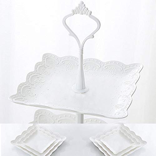 Ardentity - Cesta de Frutas con 3 estantes, extraíble para Frutas, postres, Verduras, Mesa de Frutas y Expositor para Tartas, postres, Soporte para Boda, Fiesta, cumpleaños, Cuadrado, Blanco, Carré