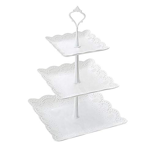 Ardentity - Cesta de Frutas con 3 estantes, extraíble para Frutas, postres, Verduras, Mesa de Frutas y Expositor para Tartas, postres, Soporte para Boda, Fiesta, cumpleaños, Cuadrado, Blanco, Carré