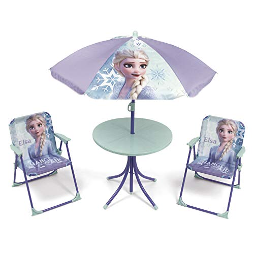 ARDITEX WD12996 Set de Mesa (50x50x48cm), 2 Sillas (38x32x53cm) y Sombrilla (diámetro 110cm) de Disney-Frozen II