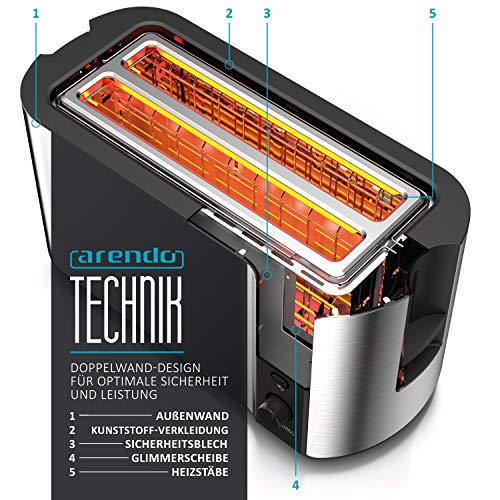 Arendo Edelstahl Langschlitz Toaster Tostadora con Ranura Larga, Acero Inoxidable Plateado