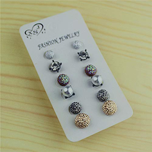 Arete Mujertriángulo Brincos Geométricos Stud Pendientes Set Para Mujeres Bijoux Cristal Redondo Triángulo Bar Pendientes Pequeños Color Oro Joyería de Moda 6pairs