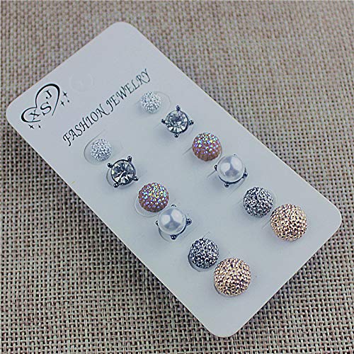 Arete Mujertriángulo Brincos Geométricos Stud Pendientes Set Para Mujeres Bijoux Cristal Redondo Triángulo Bar Pendientes Pequeños Color Oro Joyería de Moda 6pairs