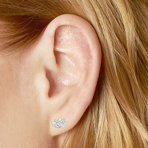 Aretes de diamante de hoja de marquesa de 0,54 quilates certificado IGI, HI-SI princesa diamante cúmulo de pétalos de loto, cartílago tragus cumpleaños pendientes,18K Oro amarillo, Par