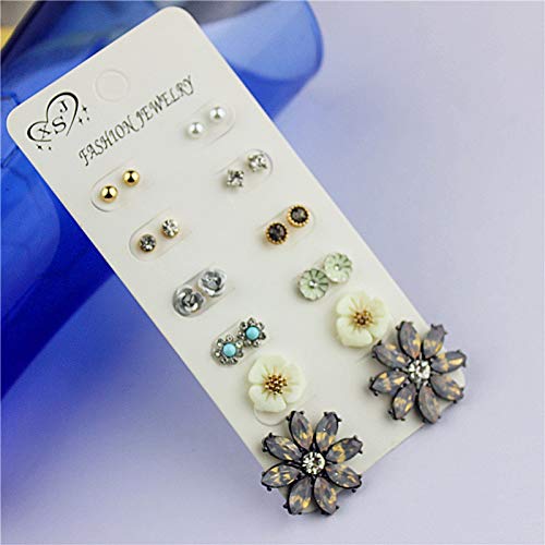 Aretestriángulo Brincos Geométricos Stud Pendientes Set Para Mujeres Bijoux Cristal Redondo Triángulo Bar Pendientes Pequeños Color Oro Joyería de Moda 6pairs