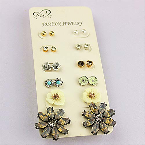 Aretestriángulo Brincos Geométricos Stud Pendientes Set Para Mujeres Bijoux Cristal Redondo Triángulo Bar Pendientes Pequeños Color Oro Joyería de Moda 6pairs