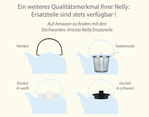 Aricola Juego de té/Té Servicio de Nelly Grande de cerámica Resistente al Calor, 1,5 L Tetera con colador, de Acero y 6 de Cups Original