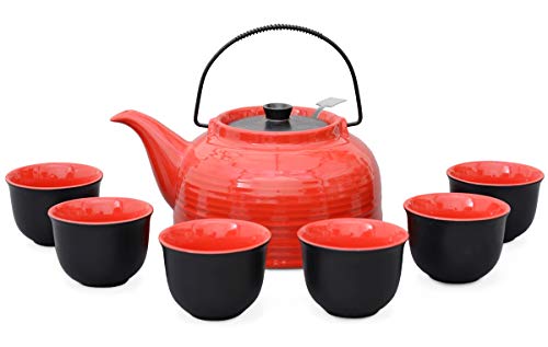 Aricola Juego de té/Té Servicio de Nelly Grande de cerámica Resistente al Calor, 1,5 L Tetera con colador, de Acero y 6 de Cups Original