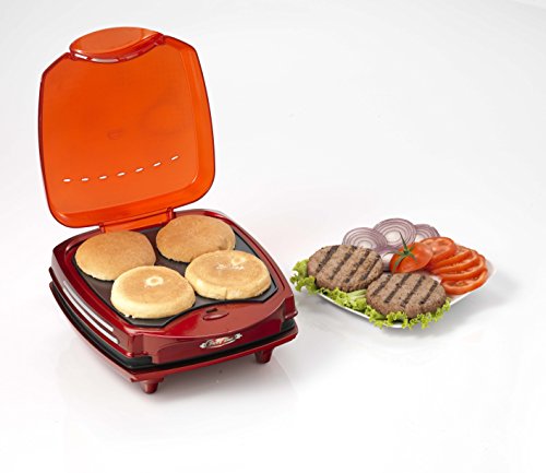 Ariete 185 MAQUINA DE HAMBURGUESAS PARTY TIME, 1200 W, Grate + Griddle, Negro, Rojo