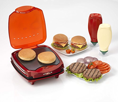 Ariete 185 MAQUINA DE HAMBURGUESAS PARTY TIME, 1200 W, Grate + Griddle, Negro, Rojo