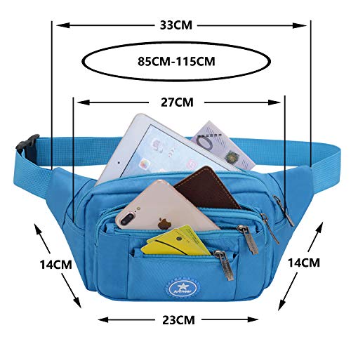 Ariineer Impermeable Riñoneras Hombre Mujer Grandes Riñoneras de Marcha Running de Acampada y Marcha Bolsos de Gimnasio Bolsos Bandolera para Hombre Mujer (Azul)