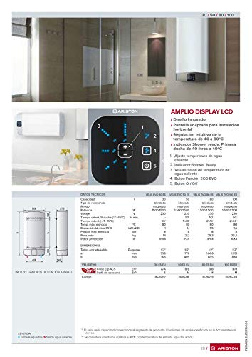 Ariston 3626218 Velis EVO - Termo Eléctrico, 1500 W, 220 V, 50 l