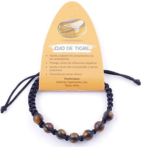 ARITZI – Pulsera con Nudo corredizo con Bolas de Piedra Natural de 8 mm – Piedras de Ojo de Tigre