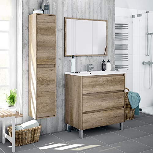 ARKITMOBEL 305070H - Mueble Lavabo Dakota, Columna de baño 2 Puertas Acabado en Color Nordik, Medidas: 30 cm (Largo) x 140 cm (Alto) x 25,5 cm (Fondo)