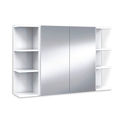 ARKITMOBEL 305083BO - Mueble Camerino Dos Puertas para Baño, Modulo con Espejo y Estantes, Acabado en Color Blanco Brillo, Medidas: 60 cm(Largo) x 65 com(Alto) x 21 cm (Fondo)