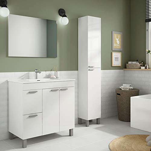 ARKITMOBEL 305260BO, Columna de baño Koncept con 2 Puertas y 4 Patas, Color Blanco Brillo, Medidas: 182 cm (Alto) x 30 cm (Largo) x 25 cm (Fondo)