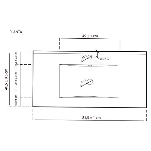 ARKITMOBEL 305950O - Lavabo Ceramica Color Blanco, Pila lavamanos Rectangular baño, Medidas: 81,5 cm (Largo) x 18 cm (Alto) x 46 cm (Fondo)