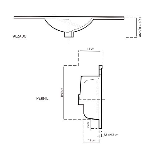 ARKITMOBEL 305950O - Lavabo Ceramica Color Blanco, Pila lavamanos Rectangular baño, Medidas: 81,5 cm (Largo) x 18 cm (Alto) x 46 cm (Fondo)