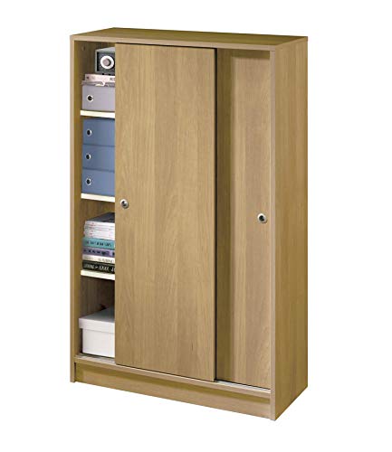 Armario Auxiliar Zapatero Multiusos Roble de 2 Puertas correderas, estantes Regulables para Oficina, despensa, Cocina. 120cm Alto x 74cm Ancho x 33cm Fondo