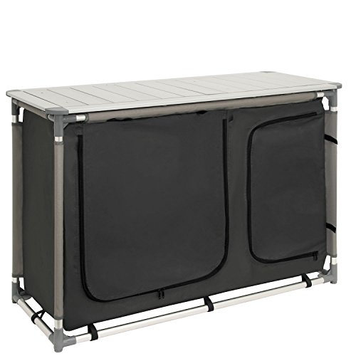 Armario para cocina de acampada con estructura de aluminio, protección contra salpicaduras y lavabo de CampFeuer, aprox. 117 x 50 x 111 cm (largo x ancho x alto)