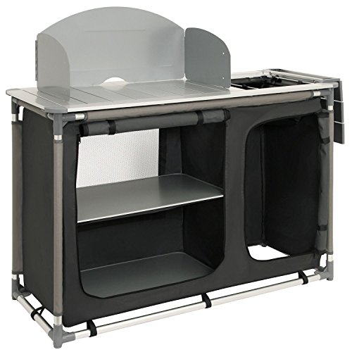 Armario para cocina de acampada con estructura de aluminio, protección contra salpicaduras y lavabo de CampFeuer, aprox. 117 x 50 x 111 cm (largo x ancho x alto)