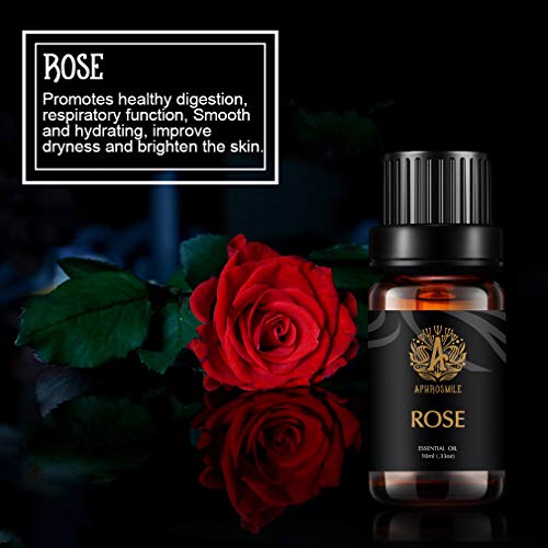 Aromatherapy Essential Oil Rose, 100% de aceites esenciales puros aroma de rosa para de difusor, humidificador, masajes, Aromatherapy, Rose Aromatherapy Essential Oils 0.33 oz - 10ml