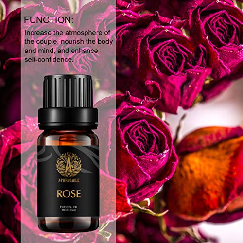 Aromatherapy Essential Oil Rose, 100% de aceites esenciales puros aroma de rosa para de difusor, humidificador, masajes, Aromatherapy, Rose Aromatherapy Essential Oils 0.33 oz - 10ml