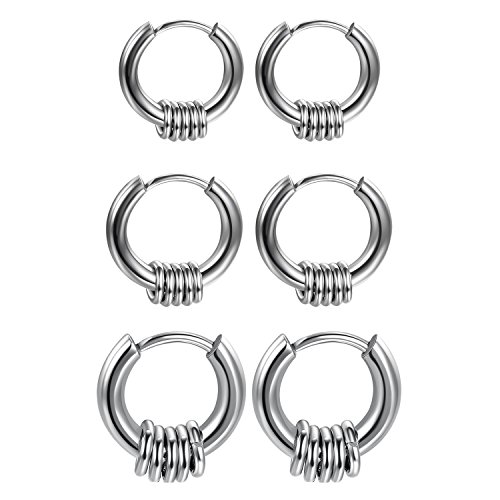 Aroncent Pendientes de Aro con Anillos de Acero Inoxidable Quirúrgico Aretes de Moda para Oído con Agujero Nariz Labio para Hombre Mujer Unisex 6PCS, Plata