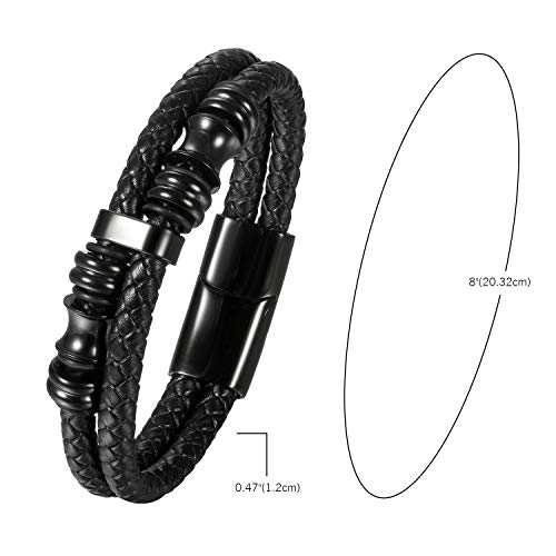 Aroncent Pulsera de Cuero Acero Inoxidable Quirúrgico Brazalete con Cierre Magnético Punk Rock Biker Multicapa Joyería de Moda Chulo para Hombre, 7.5"-8.5", Negro