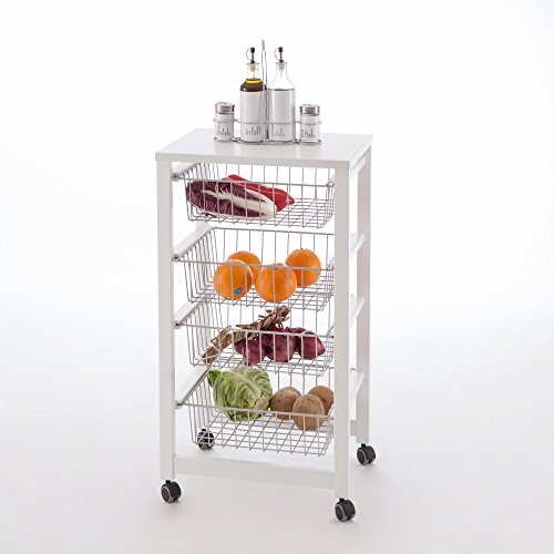 Arredamenti Italia Carrito de Cocina GINGERONE, Madera - 4 cestas - Color: Blanco Ar-It il Cuore del Legno