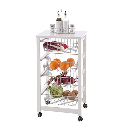 Arredamenti Italia Carrito de Cocina GINGERONE, Madera - 4 cestas - Color: Blanco Ar-It il Cuore del Legno