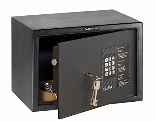 Arregui 31010 Caja fuerte de sobreponer electrónica con llave. 350x250x250 mm, Negro texturado, 350 x 250 x 250 mm