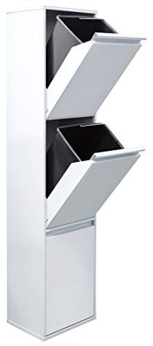 Arregui Basic CR301-B Cubo de Basura y Reciclaje de Acero de 3 Compartimentos, Blanco, 133.5 x 30.5 x 24.5