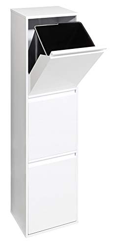 Arregui Basic CR301-B Cubo de Basura y Reciclaje de Acero de 3 Compartimentos, Blanco, 133.5 x 30.5 x 24.5