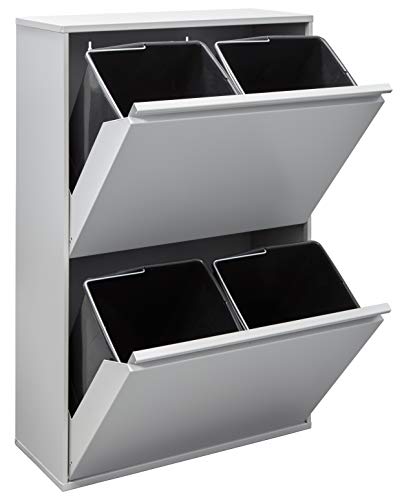 Arregui Basic Cubo de Basura y Reciclaje de Acero con 4 Cubos, Metal, Gris Claro, 90,5 x 58,5 x 24,5 cm