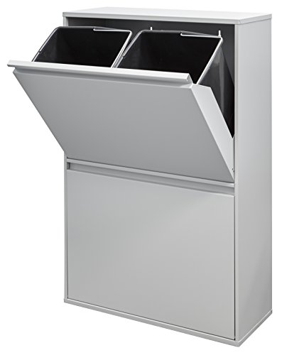 Arregui Basic Cubo de Basura y Reciclaje de Acero con 4 Cubos, Metal, Gris Claro, 90,5 x 58,5 x 24,5 cm