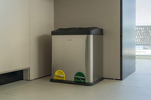 Arregui Step Bin CR705-30L Cubo de Basura y Reciclaje con Pedal, de Acero Inoxidable, con 2 cubos interiores, 2 x 15L (30L), Gris