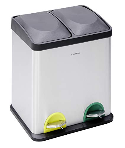 Arregui Step Bin CR705-30L Cubo de Basura y Reciclaje con Pedal, de Acero Inoxidable, con 2 cubos interiores, 2 x 15L (30L), Gris