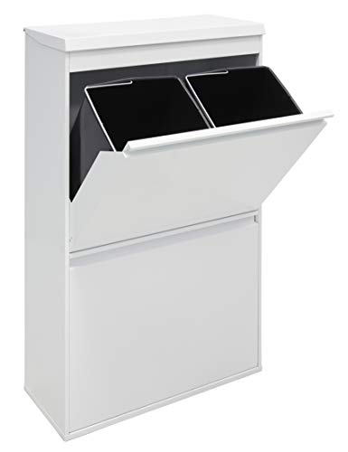 Arregui Top CR621-B Cubo de Basura y Reciclaje de Acero de 4 Cubos y Bandeja Superior Multiusos, Blanco, 97,5 x 58,6 x 24,4 cm